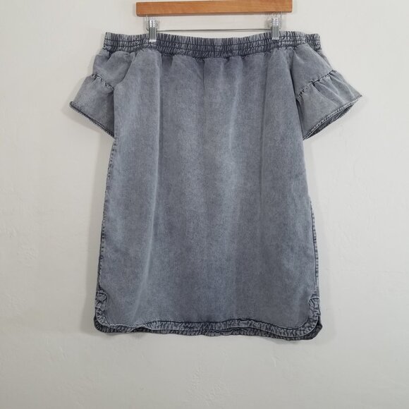 All Saints Adela Denim Off the Shoulder Mini Dress with Pockets Size 12 - Picture 8 of 8